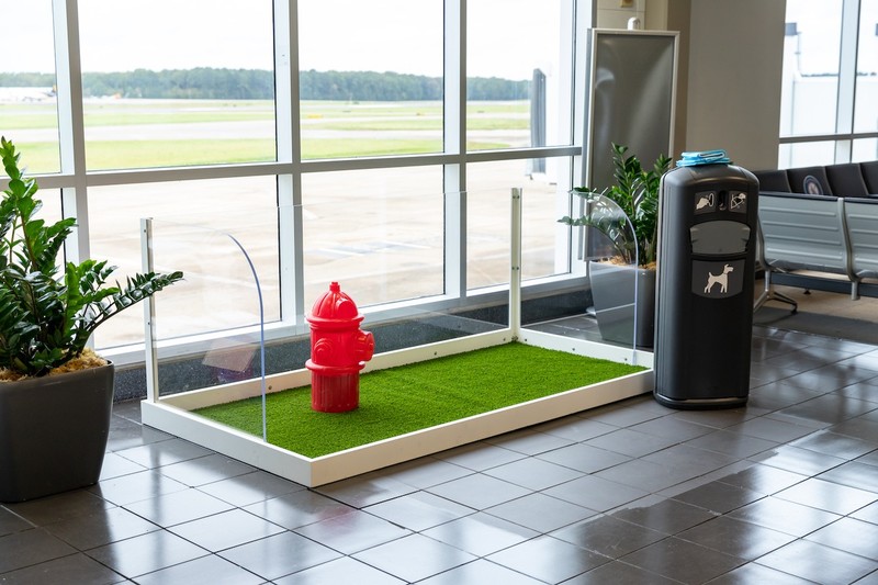 Einige Flughäfen haben sogenannte „Pet Relief Areas“.