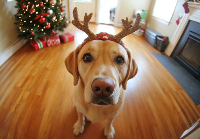 Auch ein Hund freut sich über ein Geschenk zu Weihnachten.