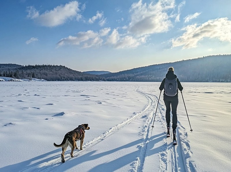 Damit es dann keine bösen Überraschungen im Wintersporturlaub gibt, solltest du regelmäßig mit dem Hund das richtige Verhalten beim Langlauf trainieren.