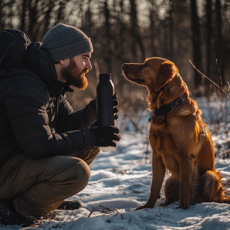 Hunde, die viel im Schnee rennen, brauchen viel Wasser zum Trinken.