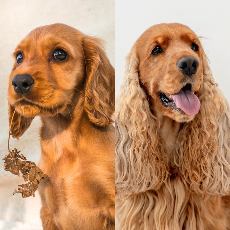 Cocker Spaniel behalten ihr welpenähnliches Aussehen und Verhalten.